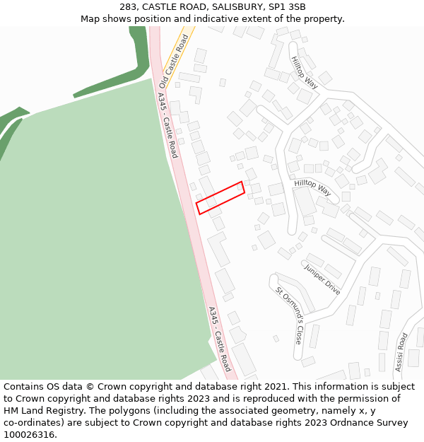 283, CASTLE ROAD, SALISBURY, SP1 3SB: Location map and indicative extent of plot