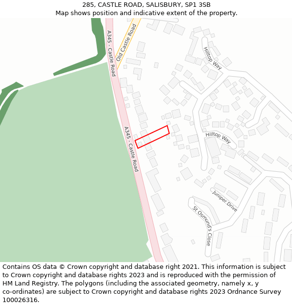 285, CASTLE ROAD, SALISBURY, SP1 3SB: Location map and indicative extent of plot