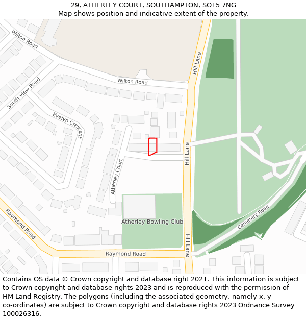 29, ATHERLEY COURT, SOUTHAMPTON, SO15 7NG: Location map and indicative extent of plot