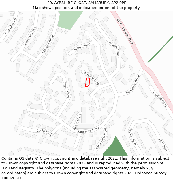 29, AYRSHIRE CLOSE, SALISBURY, SP2 9PF: Location map and indicative extent of plot