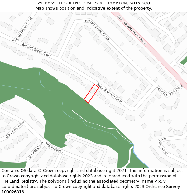 29, BASSETT GREEN CLOSE, SOUTHAMPTON, SO16 3QQ: Location map and indicative extent of plot