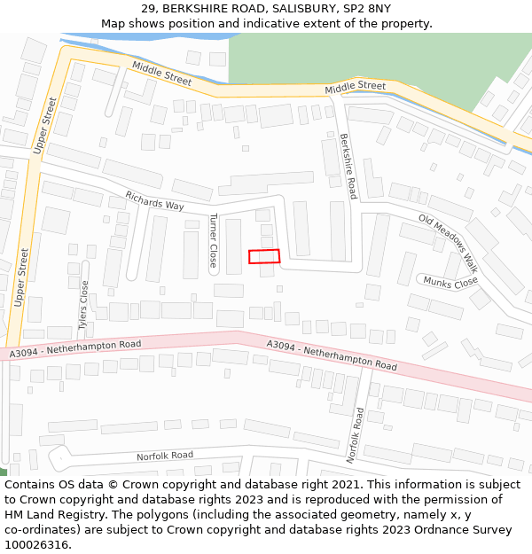 29, BERKSHIRE ROAD, SALISBURY, SP2 8NY: Location map and indicative extent of plot