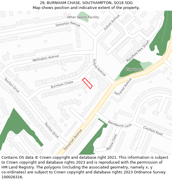 29, BURNHAM CHASE, SOUTHAMPTON, SO18 5DG: Location map and indicative extent of plot