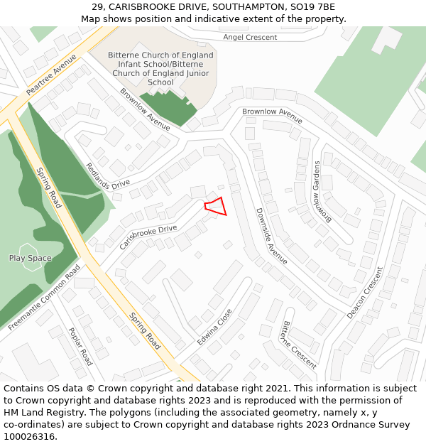 29, CARISBROOKE DRIVE, SOUTHAMPTON, SO19 7BE: Location map and indicative extent of plot