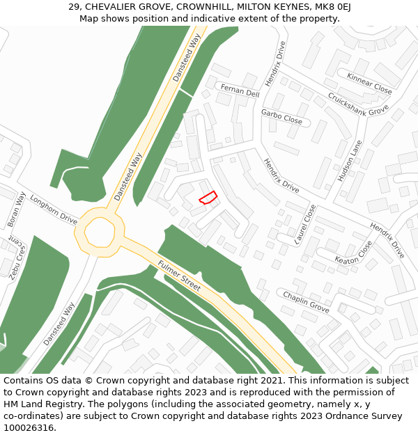 29, CHEVALIER GROVE, CROWNHILL, MILTON KEYNES, MK8 0EJ: Location map and indicative extent of plot