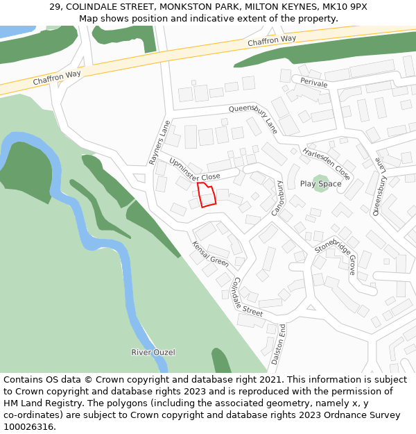 29, COLINDALE STREET, MONKSTON PARK, MILTON KEYNES, MK10 9PX: Location map and indicative extent of plot