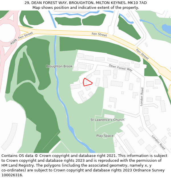 29, DEAN FOREST WAY, BROUGHTON, MILTON KEYNES, MK10 7AD: Location map and indicative extent of plot