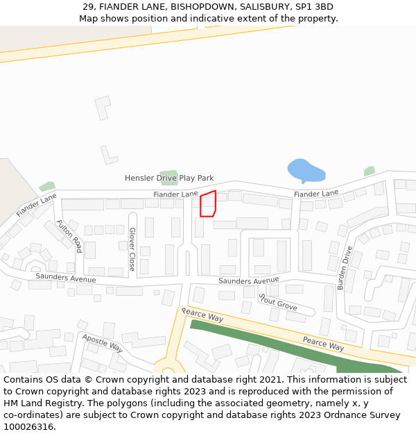 29, FIANDER LANE, BISHOPDOWN, SALISBURY, SP1 3BD: Location map and indicative extent of plot