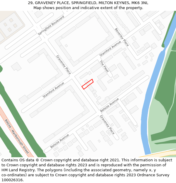 29, GRAVENEY PLACE, SPRINGFIELD, MILTON KEYNES, MK6 3NL: Location map and indicative extent of plot