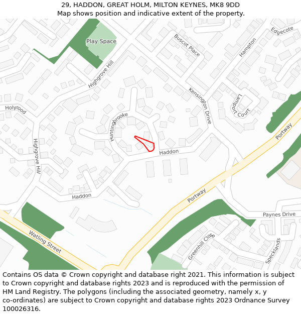 29, HADDON, GREAT HOLM, MILTON KEYNES, MK8 9DD: Location map and indicative extent of plot