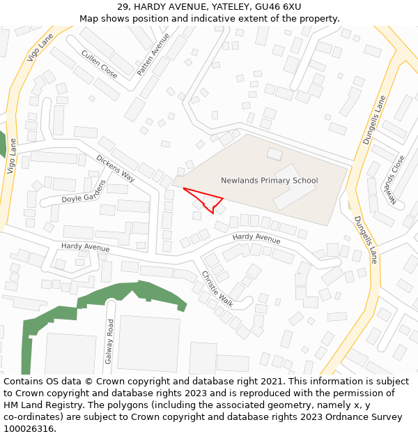 29, HARDY AVENUE, YATELEY, GU46 6XU: Location map and indicative extent of plot