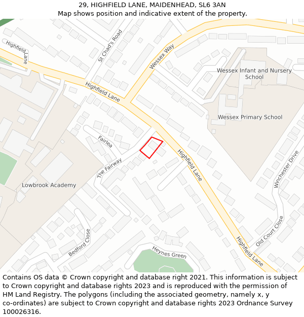 29, HIGHFIELD LANE, MAIDENHEAD, SL6 3AN: Location map and indicative extent of plot