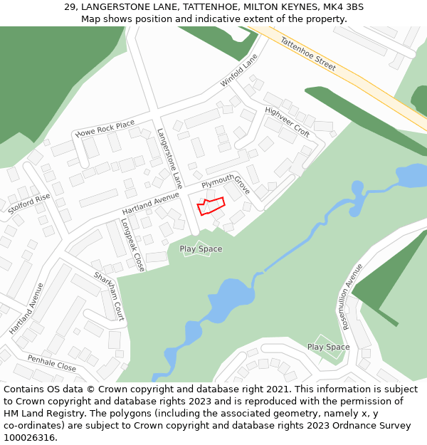 29, LANGERSTONE LANE, TATTENHOE, MILTON KEYNES, MK4 3BS: Location map and indicative extent of plot