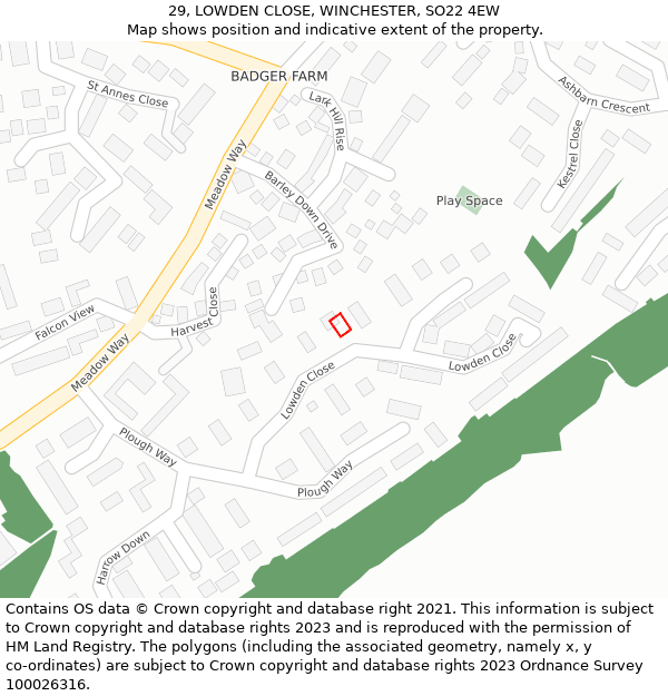 29, LOWDEN CLOSE, WINCHESTER, SO22 4EW: Location map and indicative extent of plot