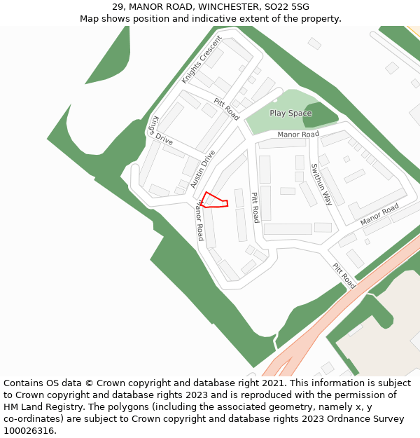 29, MANOR ROAD, WINCHESTER, SO22 5SG: Location map and indicative extent of plot