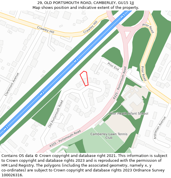 29, OLD PORTSMOUTH ROAD, CAMBERLEY, GU15 1JJ: Location map and indicative extent of plot