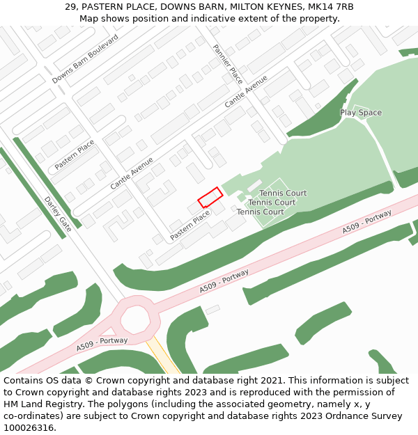 29, PASTERN PLACE, DOWNS BARN, MILTON KEYNES, MK14 7RB: Location map and indicative extent of plot