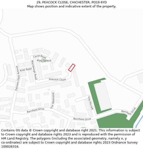 29, PEACOCK CLOSE, CHICHESTER, PO19 6YD: Location map and indicative extent of plot