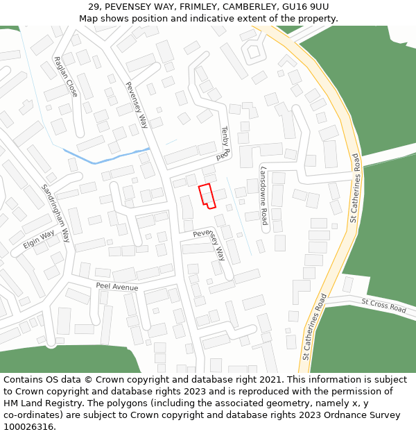 29, PEVENSEY WAY, FRIMLEY, CAMBERLEY, GU16 9UU: Location map and indicative extent of plot