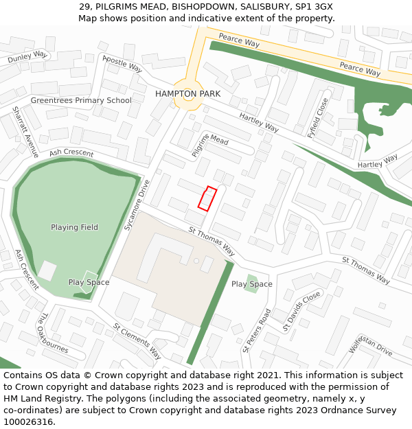 29, PILGRIMS MEAD, BISHOPDOWN, SALISBURY, SP1 3GX: Location map and indicative extent of plot