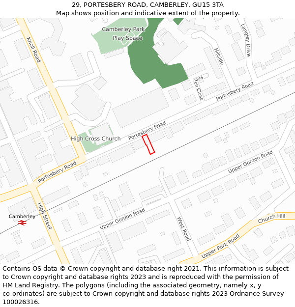 29, PORTESBERY ROAD, CAMBERLEY, GU15 3TA: Location map and indicative extent of plot