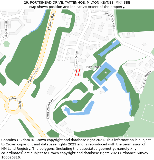 29, PORTISHEAD DRIVE, TATTENHOE, MILTON KEYNES, MK4 3BE: Location map and indicative extent of plot