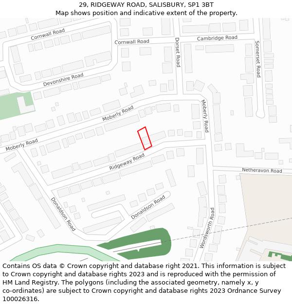 29, RIDGEWAY ROAD, SALISBURY, SP1 3BT: Location map and indicative extent of plot