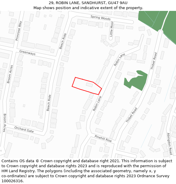 29, ROBIN LANE, SANDHURST, GU47 9AU: Location map and indicative extent of plot
