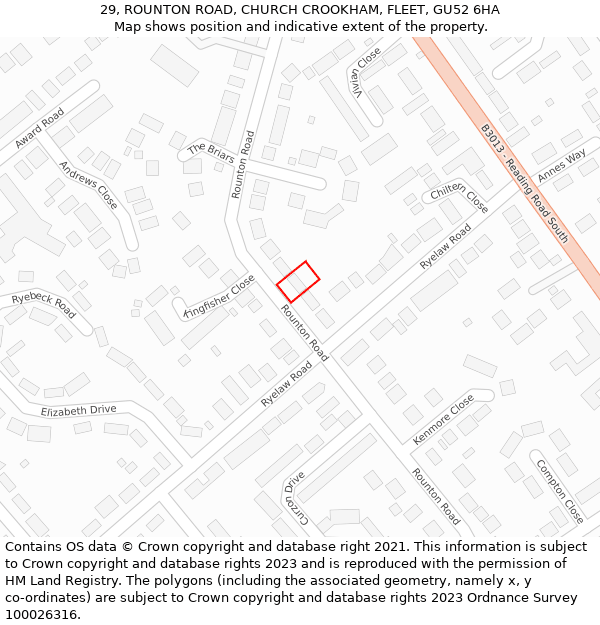 29, ROUNTON ROAD, CHURCH CROOKHAM, FLEET, GU52 6HA: Location map and indicative extent of plot