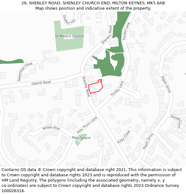 29, SHENLEY ROAD, SHENLEY CHURCH END, MILTON KEYNES, MK5 6AB: Location map and indicative extent of plot