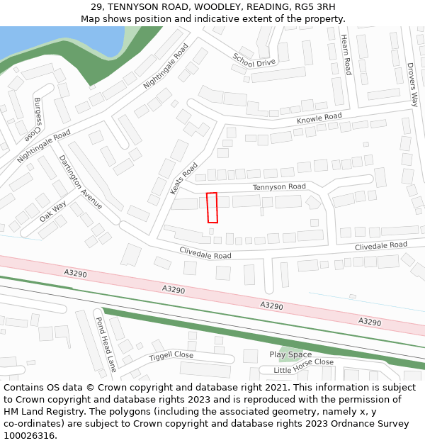 29, TENNYSON ROAD, WOODLEY, READING, RG5 3RH: Location map and indicative extent of plot