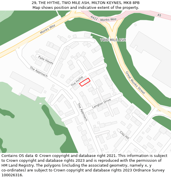 29, THE HYTHE, TWO MILE ASH, MILTON KEYNES, MK8 8PB: Location map and indicative extent of plot