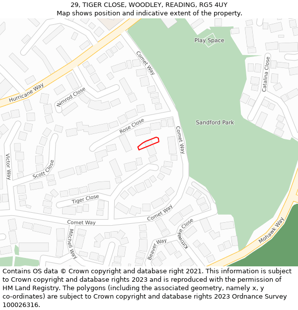 29, TIGER CLOSE, WOODLEY, READING, RG5 4UY: Location map and indicative extent of plot