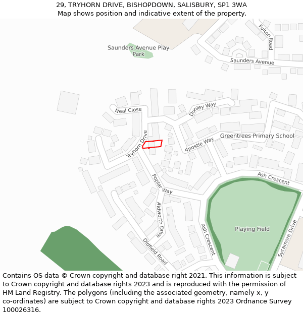 29, TRYHORN DRIVE, BISHOPDOWN, SALISBURY, SP1 3WA: Location map and indicative extent of plot