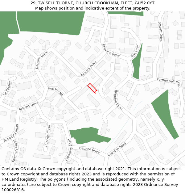 29, TWISELL THORNE, CHURCH CROOKHAM, FLEET, GU52 0YT: Location map and indicative extent of plot