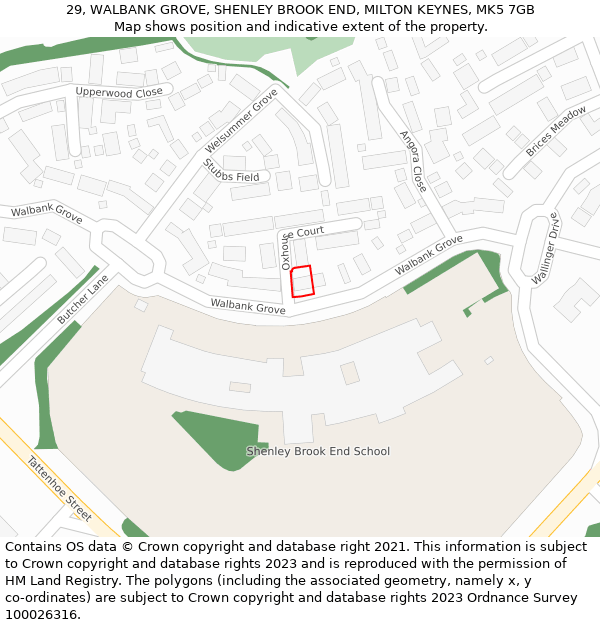 29, WALBANK GROVE, SHENLEY BROOK END, MILTON KEYNES, MK5 7GB: Location map and indicative extent of plot