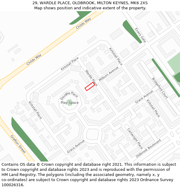 29, WARDLE PLACE, OLDBROOK, MILTON KEYNES, MK6 2XS: Location map and indicative extent of plot