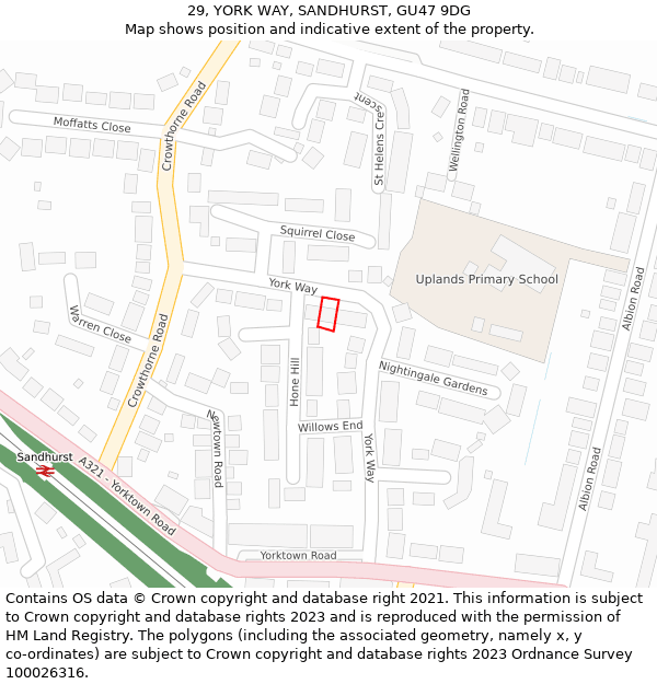 29, YORK WAY, SANDHURST, GU47 9DG: Location map and indicative extent of plot