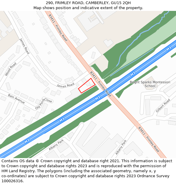 290, FRIMLEY ROAD, CAMBERLEY, GU15 2QH: Location map and indicative extent of plot