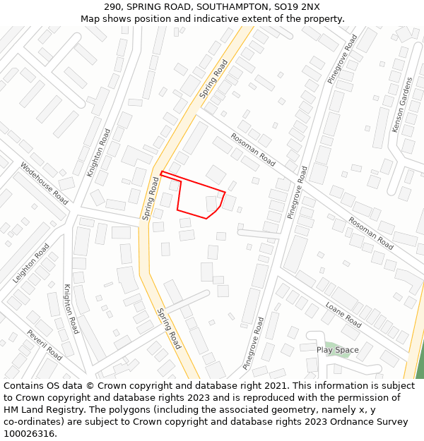 290, SPRING ROAD, SOUTHAMPTON, SO19 2NX: Location map and indicative extent of plot