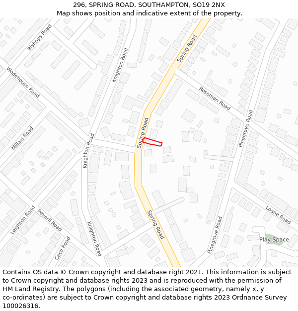 296, SPRING ROAD, SOUTHAMPTON, SO19 2NX: Location map and indicative extent of plot