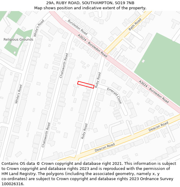 29A, RUBY ROAD, SOUTHAMPTON, SO19 7NB: Location map and indicative extent of plot