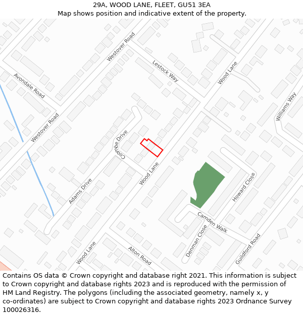 29A, WOOD LANE, FLEET, GU51 3EA: Location map and indicative extent of plot