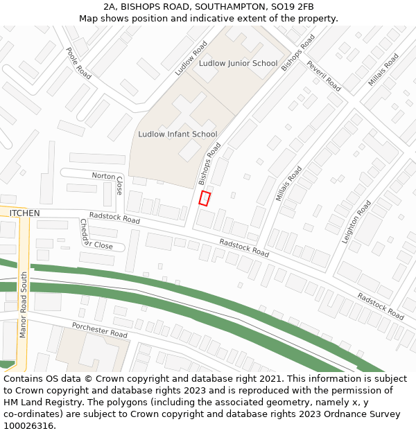 2A, BISHOPS ROAD, SOUTHAMPTON, SO19 2FB: Location map and indicative extent of plot