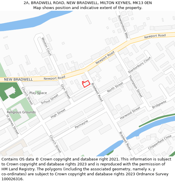 2A, BRADWELL ROAD, NEW BRADWELL, MILTON KEYNES, MK13 0EN: Location map and indicative extent of plot