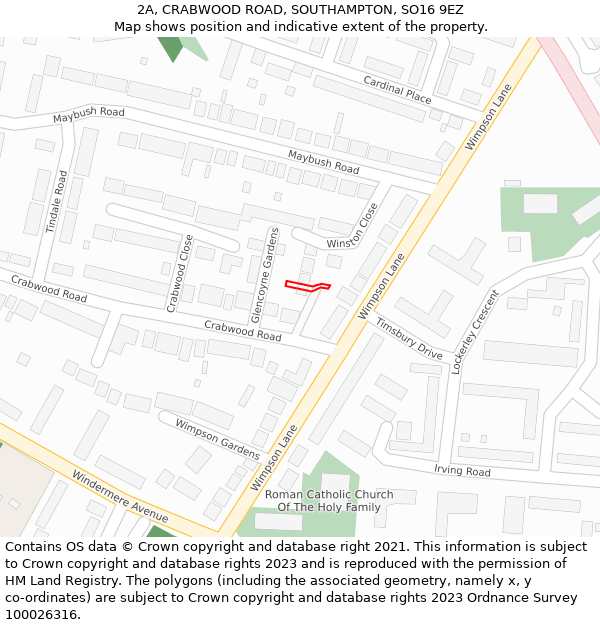 2A, CRABWOOD ROAD, SOUTHAMPTON, SO16 9EZ: Location map and indicative extent of plot