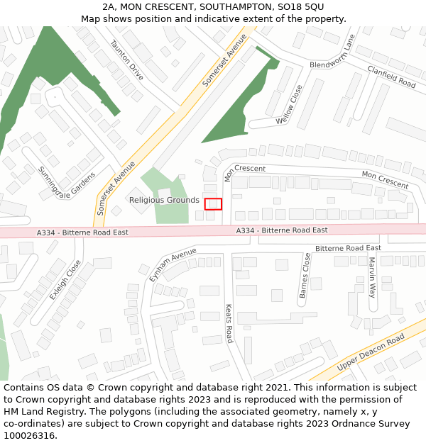 2A, MON CRESCENT, SOUTHAMPTON, SO18 5QU: Location map and indicative extent of plot