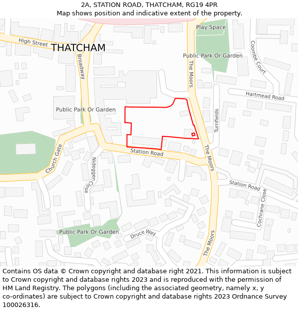 2A, STATION ROAD, THATCHAM, RG19 4PR: Location map and indicative extent of plot