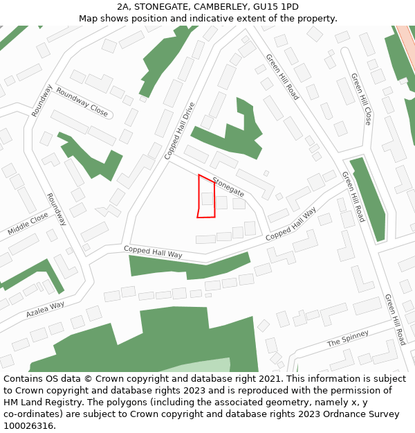 2A, STONEGATE, CAMBERLEY, GU15 1PD: Location map and indicative extent of plot