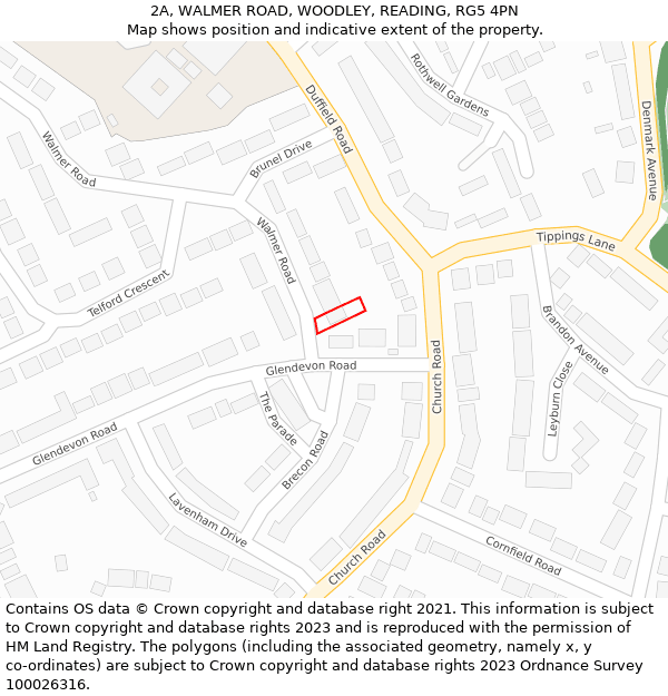 2A, WALMER ROAD, WOODLEY, READING, RG5 4PN: Location map and indicative extent of plot